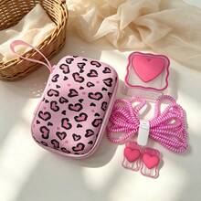 6pcs Sweet Cool Heart Data Cable Protection Set, Leopard Heart Pattern Printed Hard Shell Storage Bag, Heart Cable Clips, Spiral Cable Protectors, Charger Head Protectors, Thickened Shockproof Storage Bag, Anti-Drop And Anti-Pressure, With Carrying Strap For Easy Portability, Full Protection Data Cable Anti-Breakage, Compatible With Apple 18/20W Charger Protection Storage, Student Commute Multi-Function Data Cable Charger Storage Bag - View 7