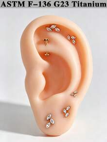 1pc Titanium Alloy Zirconia Horse Eye Lip Stud Inner Thread CZ Small/Medium/Large Flower Shaped Lip Stud Cartilage Flat Stud Ear Jewelry For Women - As Shown In Figure 2 - View 4