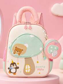 Nueva mochila estilo universitario ligera cómoda linda con bloques de color y dibujos animados bolso de hombro para estudiantes simple versátil mochila de campus - Verde claro - Ver 5