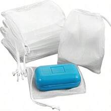 1/5/10pcs White Drawstring Mesh Soap Bags, Exfoliating Soap Holder Storage Bags, Convenient Storage, Suitable For Daily Bathing And Cleaning - Multicolor - View 3