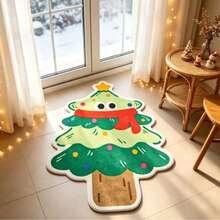 1pc Christmas Big Eye Christmas Tree Shaped Floor Mat, Decorative Carpet, Floor Mat, Carpet, Living Room Carpet, Bedroom Carpet, Christmas Carpet - Multicolor - View 3