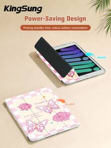 Kingsung Check & Butterfly Pattern Acrylic Tablet Protective Case,Built-In Pen Slot, Compatible With Pad Mini6/Mini7/9.7/10.2/10.9/Pro 11,Pad Air 8(M4)2026(11-Inch),Pad 10 2022(10.9-Inch),Pad 11(A16) 2025(11-Inch) Etc Models. - Multicolor - View 6