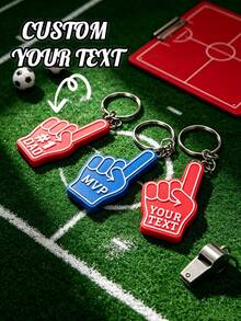 1Pc Personalized 3D Printed Foam Finger Keychain - Custom Text Sports Fan Keyring, #1 Fan Team Spirit Accessory, Varsity Style Keychain , Graduation, Sports Events, Games, Gifts & More - Multicolor - View 1
