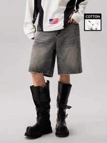 Men's Pockets Loose Wide Leg Casual Versatile Denim Shorts Grey Jean Shorts Men - Light Grey - View 1
