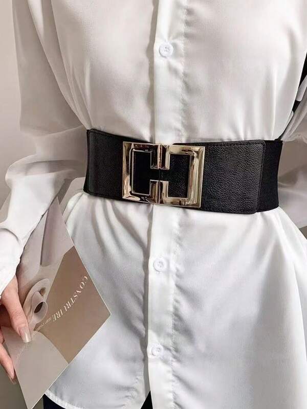 Black Waistband Paired With Dress Pants, A Fashionable And Versatile Elastic Drawstring Belt With An American Style.