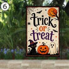 1 pieza Bandera de jardín Trick Or Treat, Bandera de jardín de Halloween, Bandera de fantasma, Bandera de calabaza, Decoración de bruja, Decoración de porche de Halloween, Bandera de patio de otoño 12*18 pulgadas, Decoración de estilo campestre, Navidad, Acción de Gracias, Halloween, Impresión de un solo lado, Material de poliéster duradero, Poste de bandera no incluido (Solo bandera) - A - Ver 9