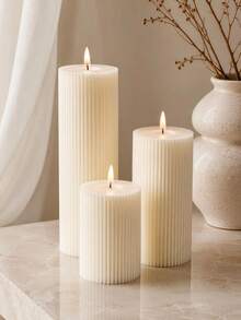 1pc Luxury Style Ivory White Striped Cylindrical Scented Candle, 1.97 Inch Diameter White Fragrance Candle, Suitable For Creating Atmosphere, Photography Props, Tabletop Center Decoration, Great Gift Choice, Gift For Women - Multiple Styles - View 5