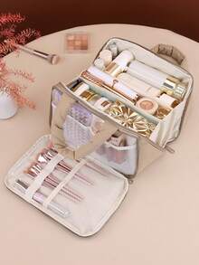 Double Layer Multi-Compartment Handheld Makeup Bag, Portable Travel Large Capacity Storage Bag, Skincare Storage Bag, Travel Portable Makeup Bag - Multicolor - View 11