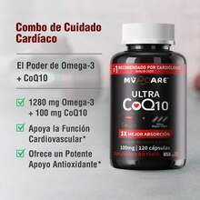Suplemento de CoQ10 100 mg, CoQ10 Soluble en Agua y Grasa. Absorción Máxima Garantizada,antioxidante, beneficioso para la salud del corazón y la producción de energía, Suplemento de coenzima Q10 - MVPCARE 120 cápsulas blandas - Tres botellas - Ver 3
