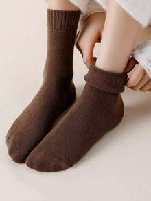 4/6 Pairs Women's Thick Warm Socks, Thick Warm Terry Socks Suitable For Winter Wear, Can Be Used As Boat Socks, Sleeping Socks, Floor Socks, Terry Socks, Colors: Black, White, Solid Color Style, (1 Pair), 8/12 Socks - Multicolor - View 5