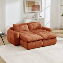Sofa Orange Made Of Chenille For Living Room - 橘色雙座 - 查看 3