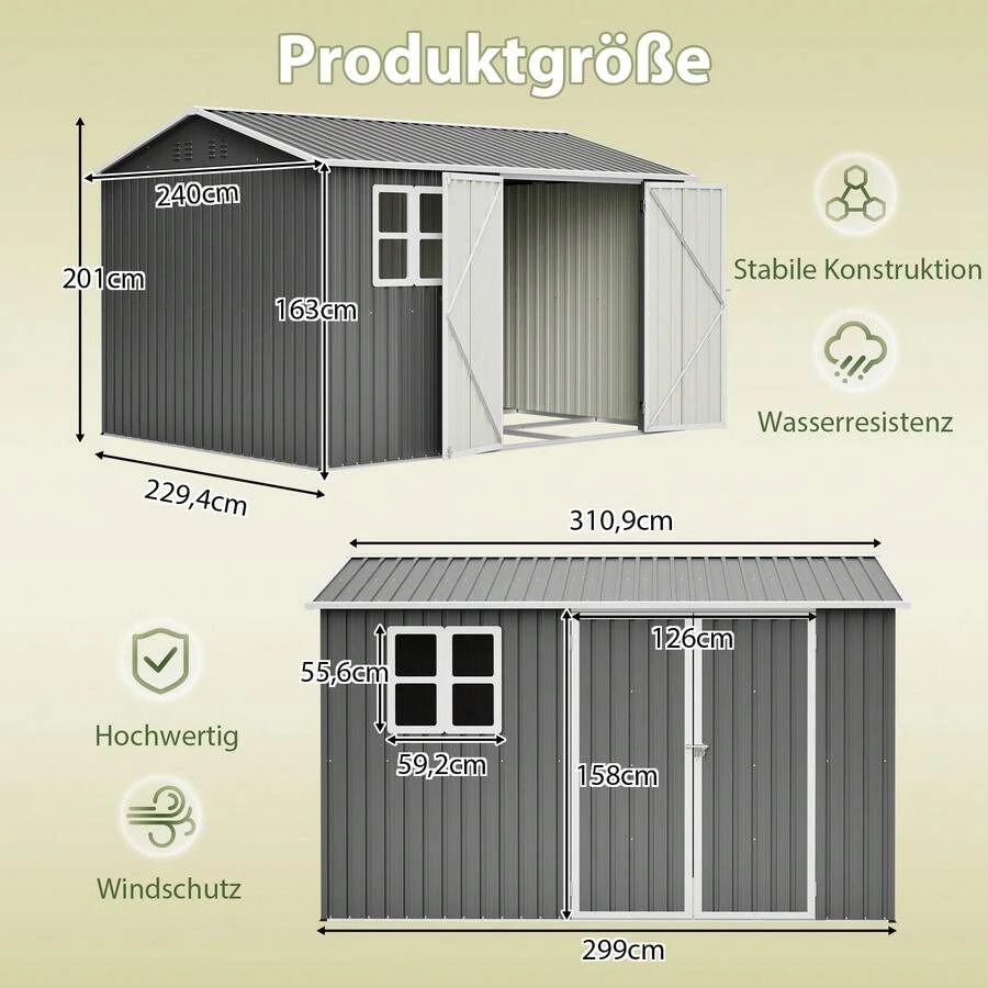 Storage Shed Grey Made Of Metal For Garden And Outdoor - Grey - View 1