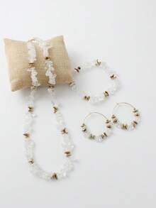 3pcs/Set Bohemian Style Amethyst Crystal Jewelry Set, Includes Necklace, Asymmetrical Stone And Black Tourmaline Stone Earrings, Suitable For Daily Wear And Christmas Gifts - Multicolor - View 14