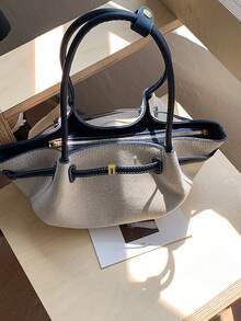 Bolso de axila con patchwork de bloques de color, bolso de hombro con fondo estructurado, no colapsable, forma 3D, gran capacidad, almacenamiento conveniente para artículos esenciales diarios, adecuado para uso diario, trabajo, transporte, viajes y salidas - Azul - Ver 8