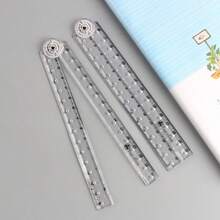 Transparent Acrylic Folding Ruler, 30cm Full Length, 15cm Folded, With Scale Markings And Dot Decoration, Top Round Clip Fixation, Portable Stationery For Student Math Drawing, Geometry Measurement, Planner Line Drawing, Office Supplies, Back To School - Multiple Styles - View 7