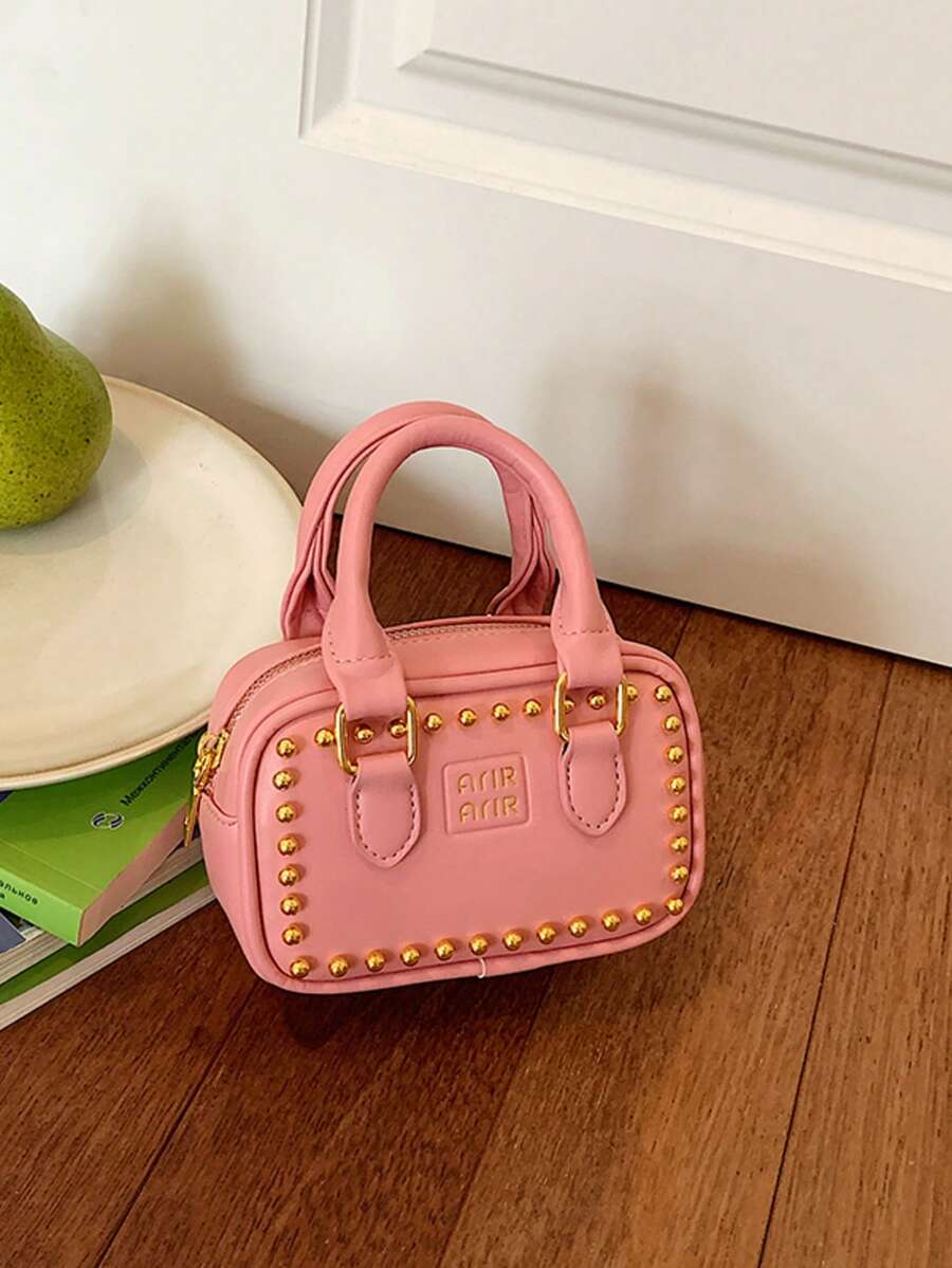 Bolso de mano mini Boston con remaches del Día Nacional, bolso pequeño cruzado con cadena, estilo vintage con letras en relieve, diseño exclusivo y exquisito