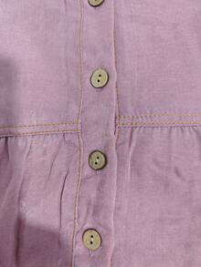 Solid Color Round Neck Half-Button Front Long Dress, Casual Elegant All-Season Dress Fall - Dusty Pink - View 11