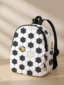 1pc Football Texture Pattern Diamond Quilted Kids Backpack, Lightweight Large‑Capacity Zipper Closure Children Rucksack For School Travel Outdoor - Multicolor - View 7