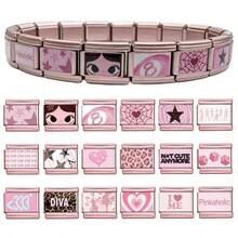 1pc Sweet Girl Pink DIY Bracelet Accessories, Heart/Rabbit/Flower/Doodle Elements, Girly Versatile Jewelry Supplies - Pink - View 7