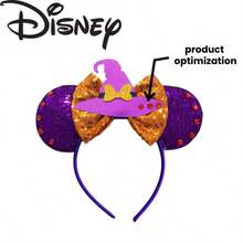 Disney Orange Sequin Bow Mickey Ears Headband, Vintage Halloween Mummy Design, Fabric Wrapped Sequin Accessory, Halloween Parade And Theme Party Cosplay Photo Prop - Style 1 - View 14