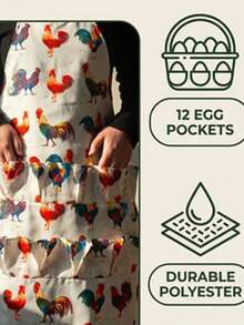 1pc 12-Pocket Universal Egg Collection Apron, Adjustable Rooster Print Egg Storage Bag, Suitable For Chicken, Duck, Quail Egg Gathering, Durable Farm Kitchen Garden Apron, Fit For Egg Collection, Vegetable Harvesting And Cooking, Suitable For All Body Types - 004 - View 3