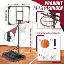 Basketballkorb höhenverstellbar 150–260 cm, Basketballständer mit Rollen für Garten Outdoor - Schwarz - Übersicht 2