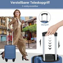 15-Zoll Kabinenkoffer 40x30x20 cm als Unter-dem-Sitz-Gepäck aus ABS/PC Hartschale, 4 abnehmbare innenliegende 360°-Räder mit 3-stelligem Schloss, leicht unisex für Solo-, Wochenend-, Städte- und Geschäftsreisen - Marineblau + Schwarz - Übersicht 5
