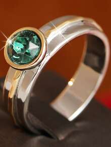 Gmzalx Minimalist Fashion Women's Ring, Inlaid With Green Synthetic Zirconia, Low-Key Niche Accessory, Suitable For Daily Commute Wear - Multicolor - View 2