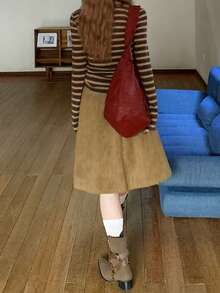 Vintage Pleated Skirt For Women, Autumn/Winter New Style, High Waist, Slimming, Versatile - Brown - View 5