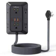 5ft Braided Extension Cord Power Strip Surge Protector, 10-In-1 Multi-Outlet Expander With 6 AC Outlets, 2 USB-C And 2 USB-A Fast Charging Ports, Ultra-Thin Flat Right Angle Plug, Wall Mountable, Suitable For Home, Office, College Dorm, Travel - Black - View 8