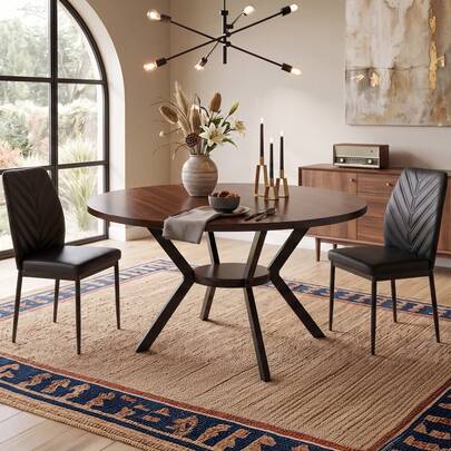 Dining Table And Chairs Set Of 2/4, 120cm Round Table With Storage Rack, Upholstered Chairs For Dining Room,Kitchen