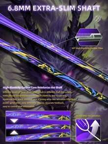 SALYWEE Dragon Lin Badminton Racket 5U G6 - T800 Carbon Fiber & 30T 6.8mm Mid Shaft, 28-32lbs, Secondary Molding Hybrid Frame, Fish Mouth Cone Cap, Offensive Racquets (300±3mm) - Purple - View 8