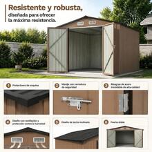 Cobertizo Metálico Para Jardín 238x364cm, Puertas Dobles Con Cerrojo Para Almacenamiento De Herramientas, Caseta Exterior Resistente Para Patio Trasero - Caqui - Ver 7