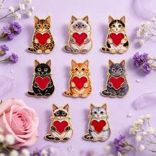 Cute Cat Holding Red Heart Lapel Enamel Pins And Brooches Badge Pins For Backpacks Bags Backpack Cool Decoration Friend For Gifts - Multicolor - View 5