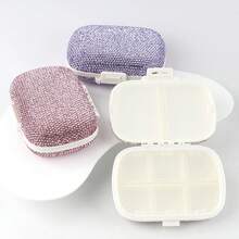 1pc 7-Day Pill Box With Full Rhinestones, Available In Silver, Green, Blue, Pink. Suitable For Medication Storage, Contact Lens Case, Artificial Diamond & Elegant Jewelry Container, Large Capacity Portable Sealed Pill Organizer - View 7