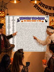 Extra Large Halloween Word Search Game Poster - Halloween Word Search, Party Word Search, Extra Large Interactive Puzzle, Featuring Bat, Spider Web, Ghost Cat Patterns, Easy And Fun Halloween Party Activity Game, Interesting Family Activity, Simple And Fun Party Game - Multicolor - View 4