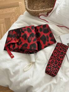1pc Leopard Print Fully Automatic Retro Dual-Use Sunshade & Umbrella, Foldable UV Protection - As Shown - View 18