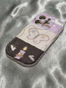 1pc Cream Dopamine Wave Ruffle Soft TPU Texture, INS Artistic Vibe Colorblock Butterfly Candle Rabbit Phone Case, Glossy Wave Frame Niche Personalized Phone Shell Suitable For Galaxy S21 S22 S23 S24 S25 S26/Honor/ And Other Models - White - View 2