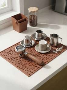 1pc Bar Drain Mat, Black Bar Mat, Coffee Bar Soft Rubber Heat-Insulating Mat, PVC Material, Non-Slip Cocktail Service Splash Guard Mat, Bartender Use, Coffee Bar Mat Accessory, Suitable For Home Kitchen - Mocha Brown - View 1
