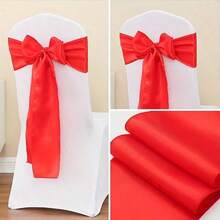 10pcs Red Satin Chair Back Bow Ribbons, Suitable For Banquet, Hallway, Party, Bridal Shower, Restaurant, Birthday Party, Event, Dinner, Hotel Decoration And Other Occasions Wedding Chair Back Decor (Bows Need To Be Tied Manually) - Red - View 2
