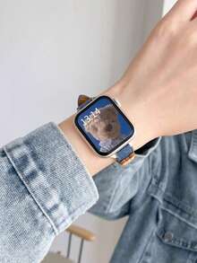 1pc Cute Bear Pendant Denim Watch Band, Adjustable Fabric Replacement Strap With Metal Buckle, Suitable For Apple Watch, Casual Daily Accessory For Women And Girls - Royal Blue - View 3