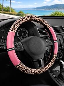 1 Buah Sarung Setir Mobil Motif Leopard dengan Hiasan Berlian Imitasi, Terbuat dari Bahan PU, Motif Hewan yang Bergaya, Anti Selip, Sarung Setir dengan Pegangan Lembut, Cocok untuk Aksesori Mobil Wanita, Ideal untuk Mengemudi Sehari-hari dan Perjalanan Jauh. - A - View 6