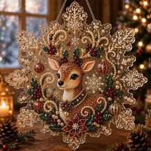 Christmas Pearl Diamond Painting Suncatcher Set, DIY Handmade | Pre-Assembled Metal Chain, Acrylic Snowflake Shaped Plate With Lace Edge, 3D Mixed Color Size Pearl Beads - A - View 11