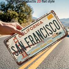 2D Flat - Decorative Only, 1pc, Vintage San Francisco Metal License Plate Decorative Plaque And Ornament, Suitable For Home, Porch, Patio, Backyard, Garage, Cafe, Office, Holiday Gift Choice (Random Style) - A - View 6