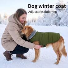 Dog Winter Coat, Warm Fleece Vest With Built-In Drawstring Holes And Reflective Strips, Suitable For Small And Medium Dogs To Wear In Cold Weather And Snow - Army Green - View 3