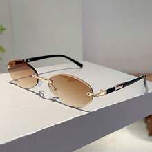 2pcs Summer Women's Fashion Eyewear Set, Classic Oval Rimless Decorative Glasses, Unisex Street Style, Photo Shoot, Daily Commute - 2pcs Frameless Oval Gray Tea - View 3