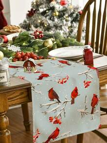 1pc Christmas Series Pattern Printed Table Runner, 4pcs Christmas Pattern Printed Placemats, Suitable For Holiday, Party, Birthday, Dinner, Kitchen Dining Table Decoration, All-Season Room Decor, Home Textile Decoration Table Runner - Multicolor - View 1