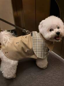 1pc Pet Autumn/Winter Fashion Windproof Cape Coat, Suitable For Dogs, Cats, Teddy, Bichon, Schnauzer And Other Breeds, Gentleman Style Pet Clothes, All-Season Vintage Detective Cape With British Tie And Plaid Design, For Small And Medium Dogs - Brown - View 2