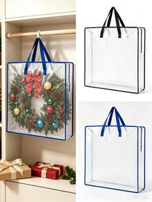 1pc Heavy-Duty Clear Wreath Storage Bag & Sturdy Moving Box Alternative Large Capacity Container With Zipper For Christmas Decorations, Seasonal Wreaths, Clothes, Bedding, Gift, Holiday Organizer, Home Storage Solution, Waterproof Protection Box - Multicolor - View 1