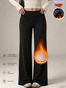 1pc Women's Winter Warm Straight Leg Pants, Winter Long Pants Sports Black - Black - View 1